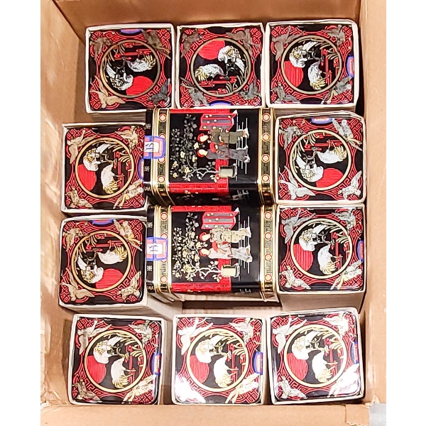 12 ASIAN HINGED LID TINS - SIZE 4" X 4" X 6" H