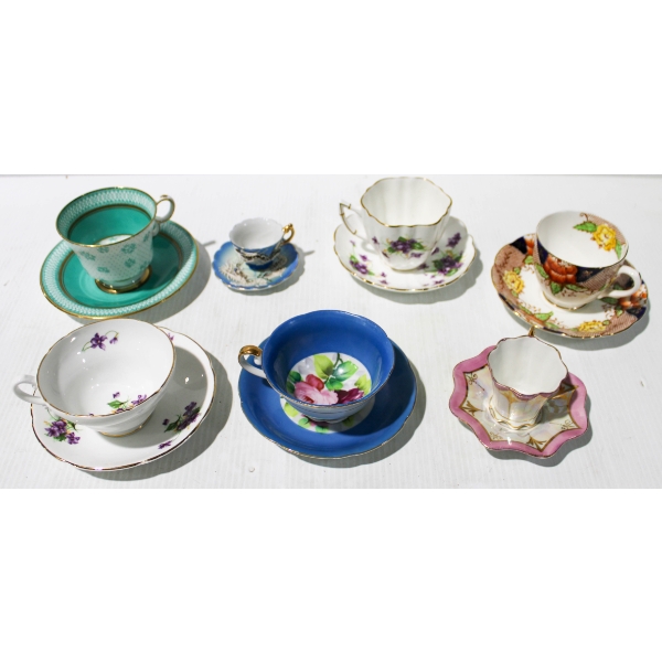 7 ASSORTED TEA CUP & SAUCER SETS
