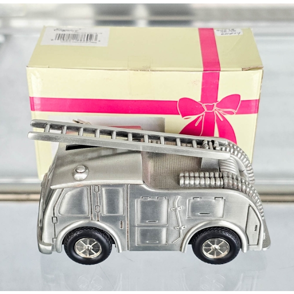 NEW FIRE TRUCK MONEY BANK W/ PEWTER FINISH
