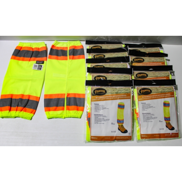 10PR NEW PIONEER HI-VIZ MESH GAITER W/ REFLECTIVE STRIPES
