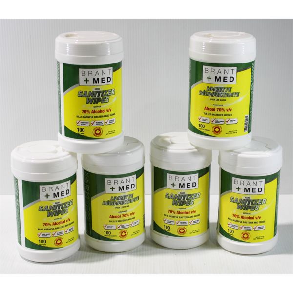 6 X 100 BRANT + MED HAND SANITIZER CITRUS WET WIPES