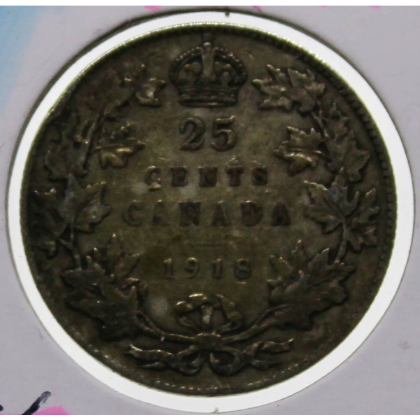 1918 CANADIAN SILVER 25 CENT COIN