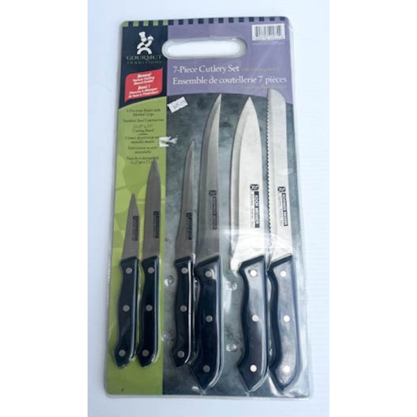 7PC GOURMET TRADITIONS KNIFE SET W/ CUTTING BOARD
