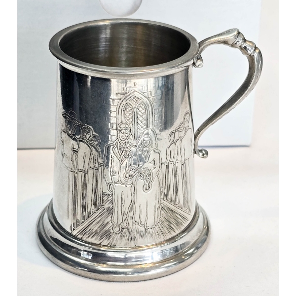 NEW FINE BRITISH PEWTER WEDDING DAY STEIN