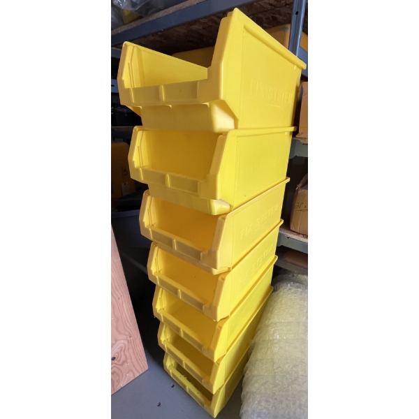 7 PLASTIC PARTS BINS 12” X 19” X 7” H