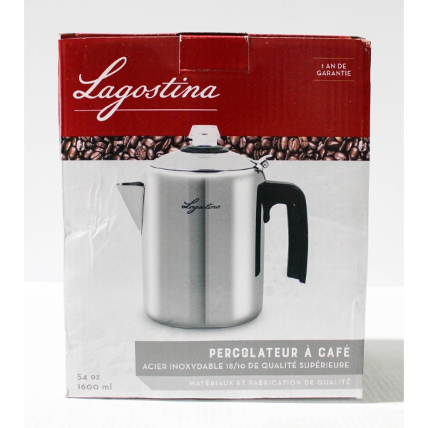 NEW LAGOSTINA COFFEE PERCOLATOR - 54 OZ -  STAINLESS STEEL