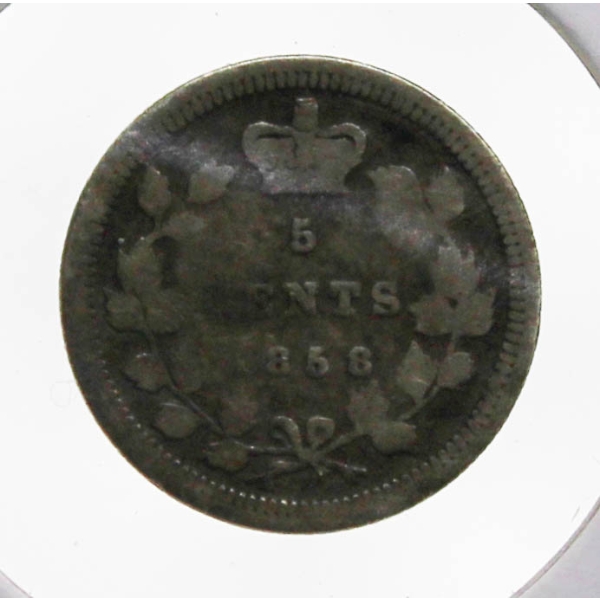 1858 CANADA SCARCE KEY DATE SILVER 5 CENT COIN 