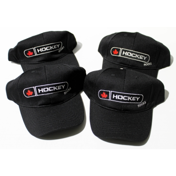 FOUR BLACK CANADIAN HOCKEY ROCKS HATS