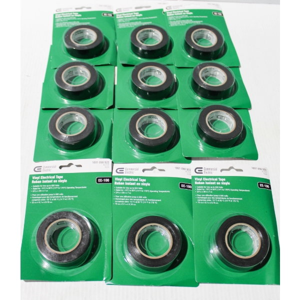 12 ELECTRIC VINYL ELECTRICAL TAPE ROLLS - 3/4" X 30 FT