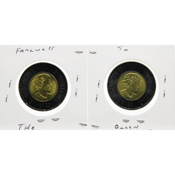 TWO MEMORIAL OF QUEEN LIZ $2 DOLLAR COINS