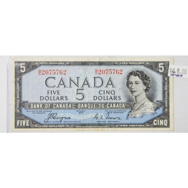 SCARCE 1954 DEVILS FACE CANADIAN $5 BANK NOTE