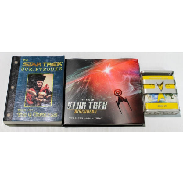  TWO STAR TREK BOOKS + SEASON ONE DVDS.