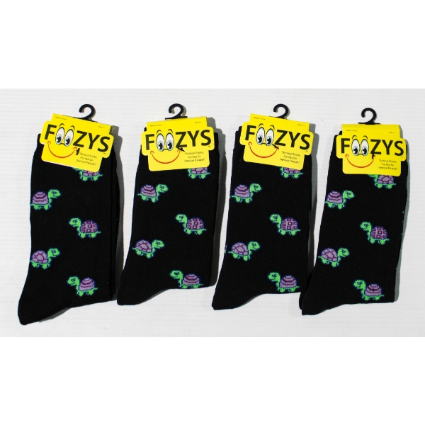 4PR NEW UNISEX FOOZYS SOCKS - TURTLES - BLK