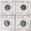 Image 1 : 4 CANADA SILVER 10 CENT COINS  - 1917 - 1919 - 1920 - 1931