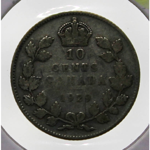 1929 CANADIAN SILVER 10 CENT COIN