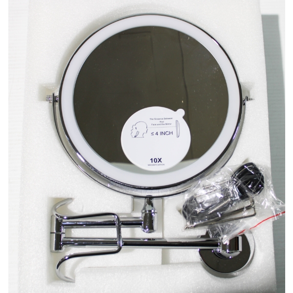 NEW CHROME 8" WALLMOUNT MIRROR -  10X MAGNIFICATION