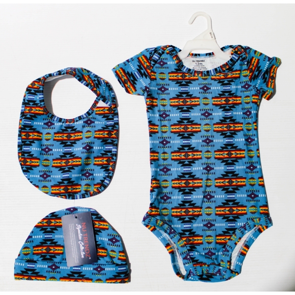 NEW 3PC NU TRENDZ ONESIE SET - BLUE - SIZE: 12M