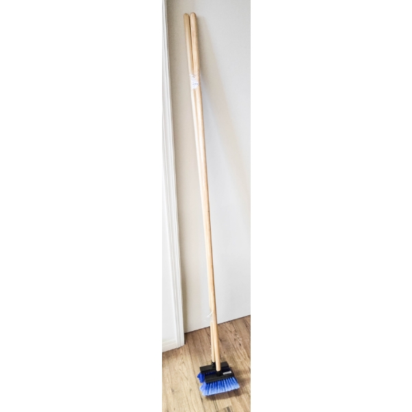 2 WOODEN HANDLE BLUE CLEANING BROOMS