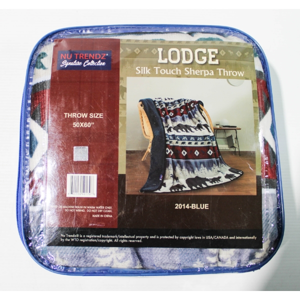 NEW NU TRENDZ LODGE SHERPA THROW BLANKET - TEAL (A)