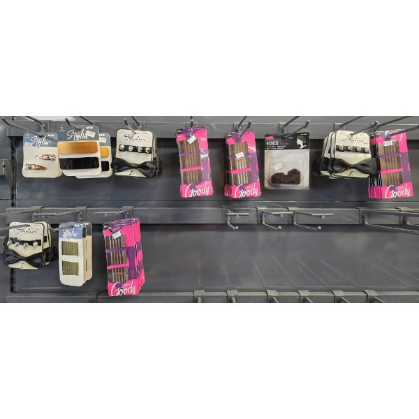 ASSORT. HAIR TIES, PINS, CLASPS, ETC.