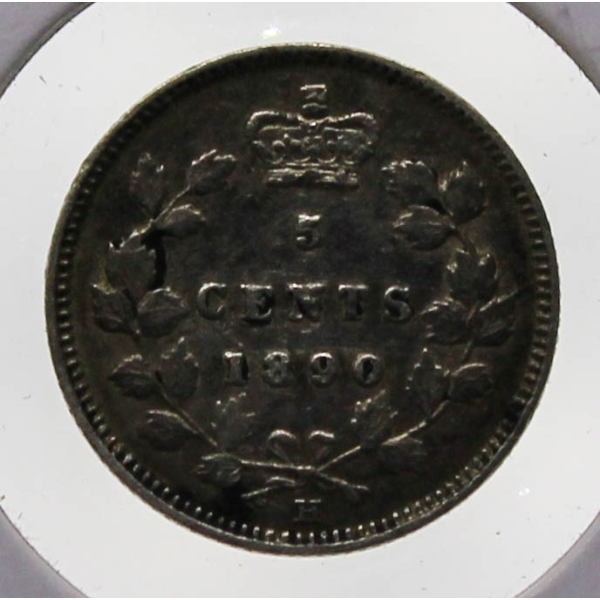 1890 H VF CANADA VICTORIAN SILVER 5 CENT COIN