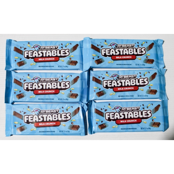 6 X 60G MR. BEAST FEASTABLES MILK CRUNCH CHOCOLATE BAR