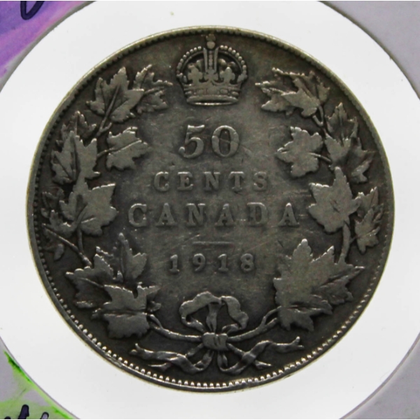 1918 CANADIAN SILVER 50 CENT COIN