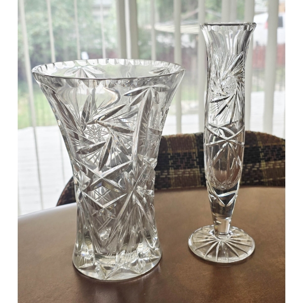 TWO PINWHEEL CRYSTAL VASES