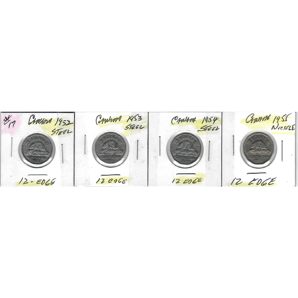 1952 - 1955 CANADA 12 EDGE STEEL / NICKLE COINS