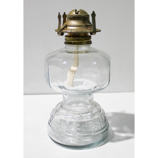 VINTAGE COAL OIL LAMP - CLEAR GLASS W/ DECORATIVE BASE