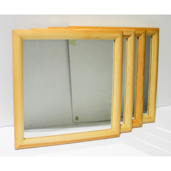 4 PINE FRAMED MIRRORS - SIZE 15 3/4" X 15 3/4"