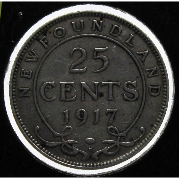 1917 NEWFOUNDLAND SILVER 25 CENT COIN