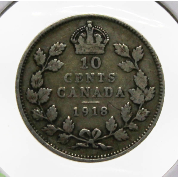1918 KING GEORGE V CANADA SILVER 10 CENT COIN