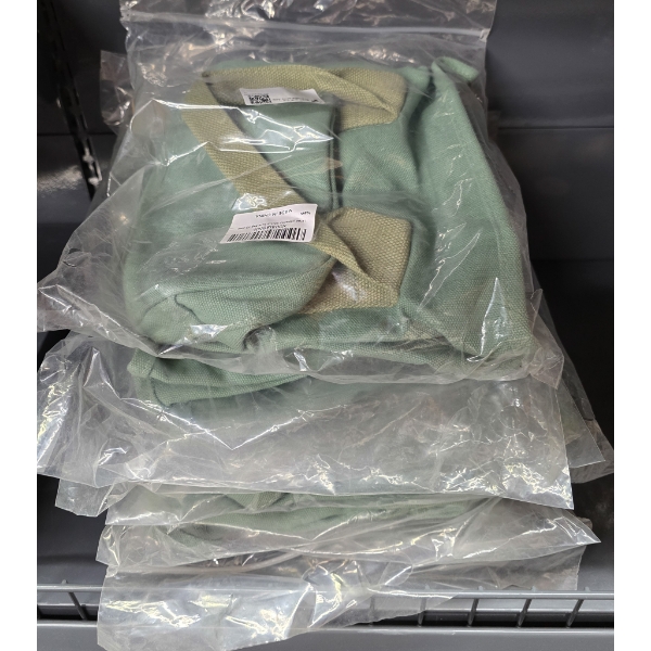 SIX LARGE GREEN TOTE BAGS