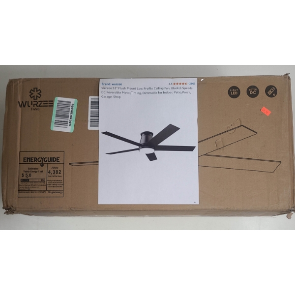 WURZEE 52" FLUSH MOUNT LOW PROFILE CEILING FAN OPEN BOX