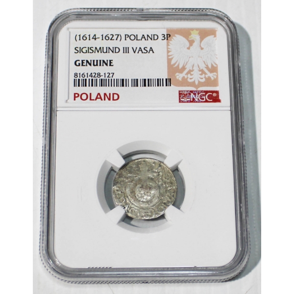 1614 -1627 POLAND 3P SIGISMUND III VASA CERTIFIED SILVER COIN