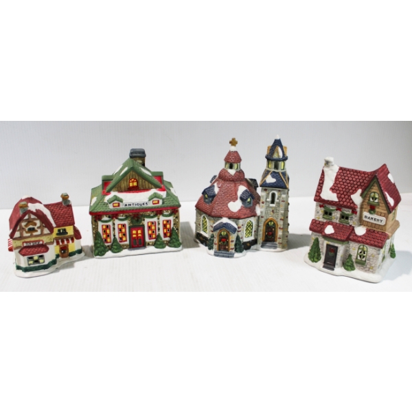 4 CHRISTMAS VILLAGE ANTIQUE STORE ETC. LIGHT READY