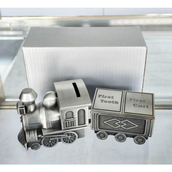 NEW LOCOMOTIVE MONEY BANK W/ TOOTH & CURL BOXES
