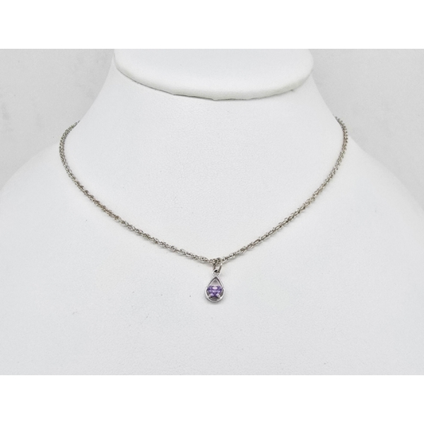 .925 SILVER 15" NECKLACE WITH AMETHYST PENDANT