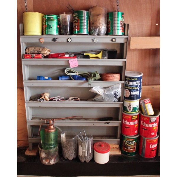 ESTATE TOOLS W/ METAL SHELF - NUTS - BOLTS 