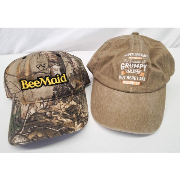 2 NEW ADJ. BASEBALL CAPS GRUMPY OLD MAN & CAMO