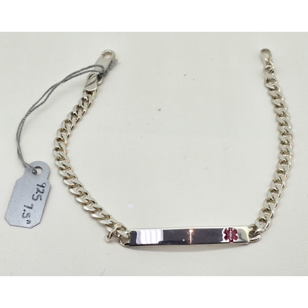 .925 SILVER MEDICAL ALERT 7.5" BRACELET
