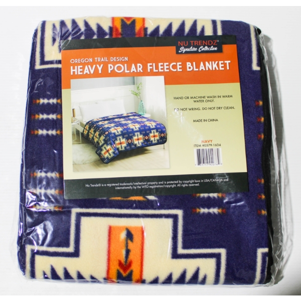 NEW NU TRENDZ OREGON TRAIL POLAR FLEECE BLANKET - NAVY