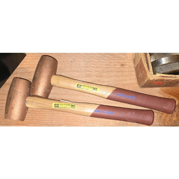 TWO BRASS HEADED MALLETS