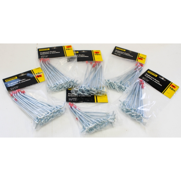 6 PACKS OF 10 PEGBOARD HOOKS 3/16X 6 INCH ETC