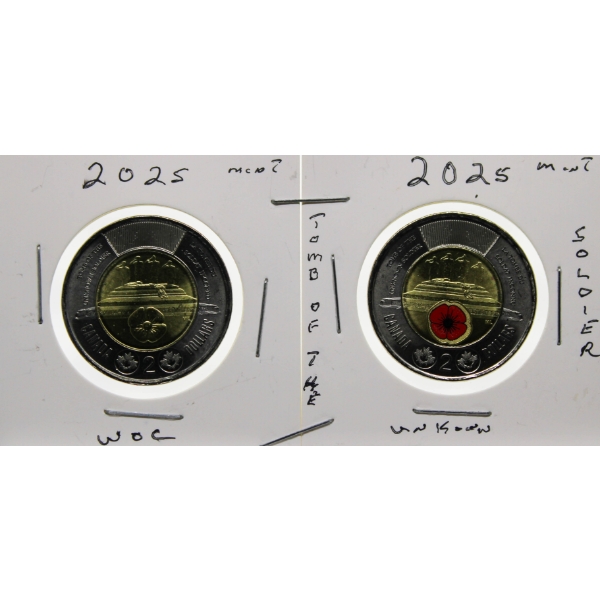 TWO CANADA TOMB OF THE UNKNOWN SOLDIER $2 COINS