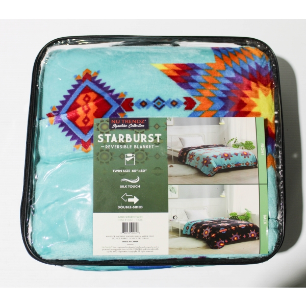 NEW STARBURST NU TRENDZ REVERSIBLE BLANKET - SAGE GRN