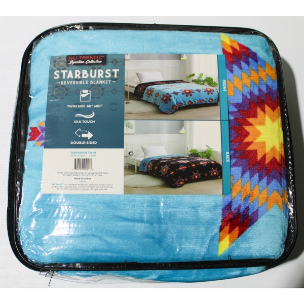 NEW NU TRENDZ STARBURST REVERSIBLE BLANKET - TURQUOISE