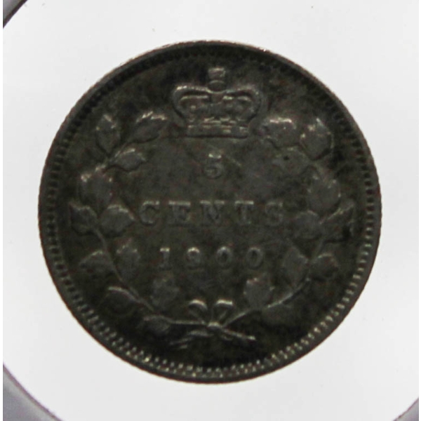 1900 OVAL "D" CANADA SILVER 5 CENT COIN