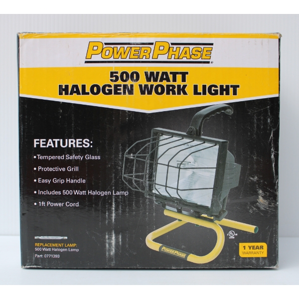 NEW POWER PHASE 500 WATT HALOGEN WORK LIGHT
